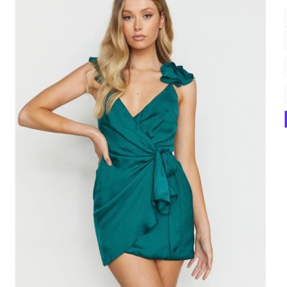 NWT Isn't She Lovely Wrap Dress Emerald Green My-Kim Collection Sz S Formal Hoco
